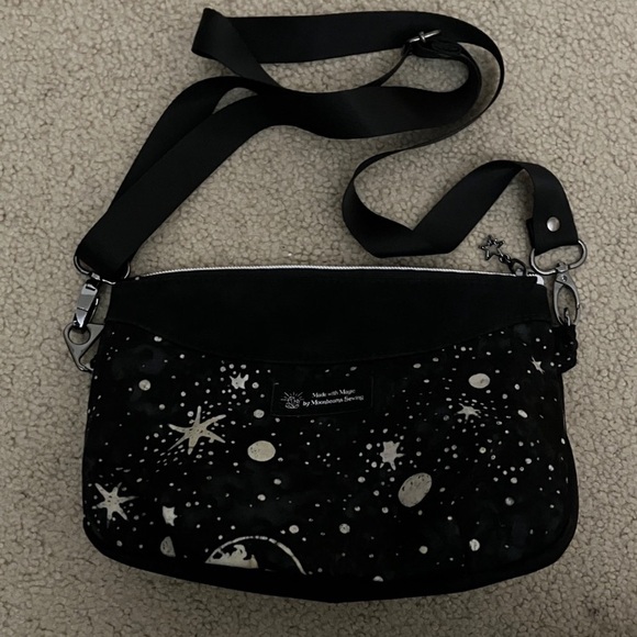 Handmade Handbags - Moon and stars celestial crossbody bag, small purse, handmade, metallic, cotton
